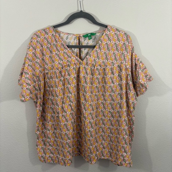 Dip Boxy Short Sleeve Cotton Blouse Sz XL Lightweight Spring Summer Pattern - Picture 1 of 8